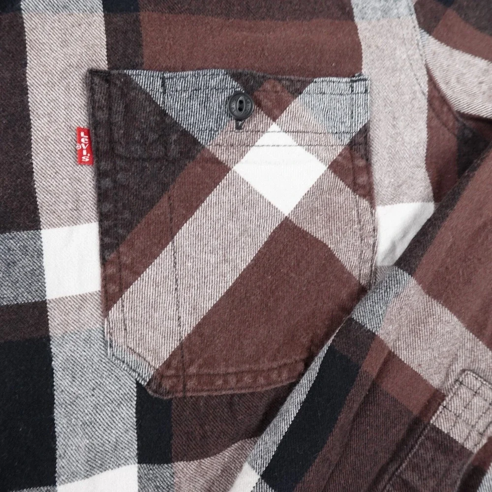 Levis Shirt Mens L Red Flannel Long‎ Sleeve Button Up Outdoor Work Wear Preppy